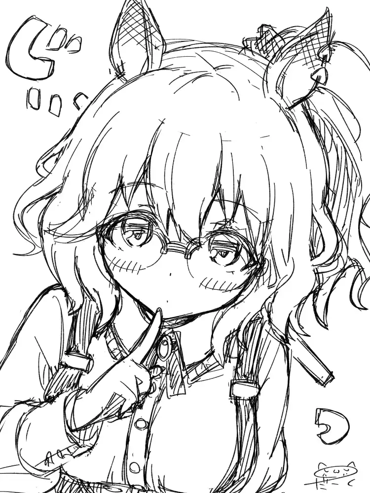 『ウマ娘 プリティダービー』よりアストンマーチャン。私服姿でメガネを着用し、眼鏡の隙間からこちらをじっと見つめている