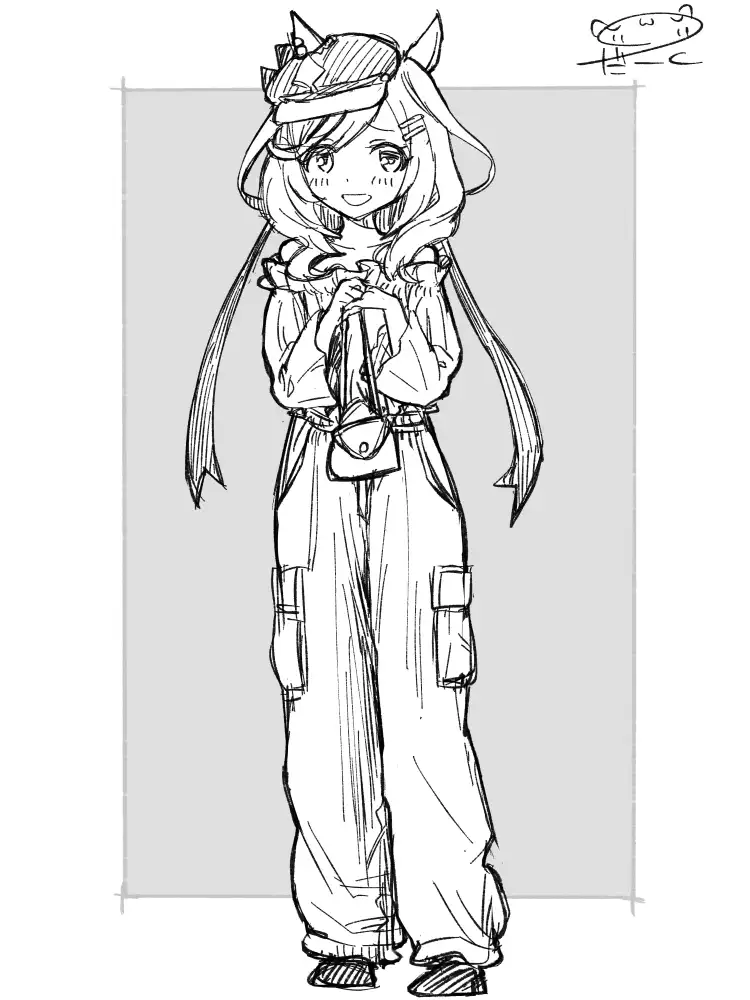 『ウマ娘 プリティダービー』よりマチカネタンホイザ。普段とは違う私服を着て少し恥ずかしそうにこちらを見ている、立ち絵風