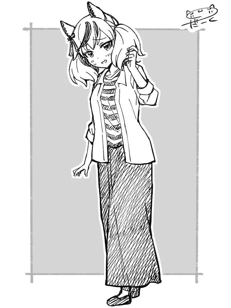 『ウマ娘 プリティダービー』よりナイスネイチャ。通常とは別の服を着て、少し恥ずかしそうにしている